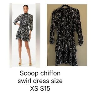 Scoop Chiffon Long-Sleeve Swirl Mini Dress - Black & White